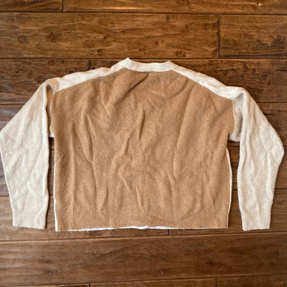 Madewell Cream Color-Block Button Cardigan Large Sweater V-neck Relaxed Fit - Picture 4 of 11